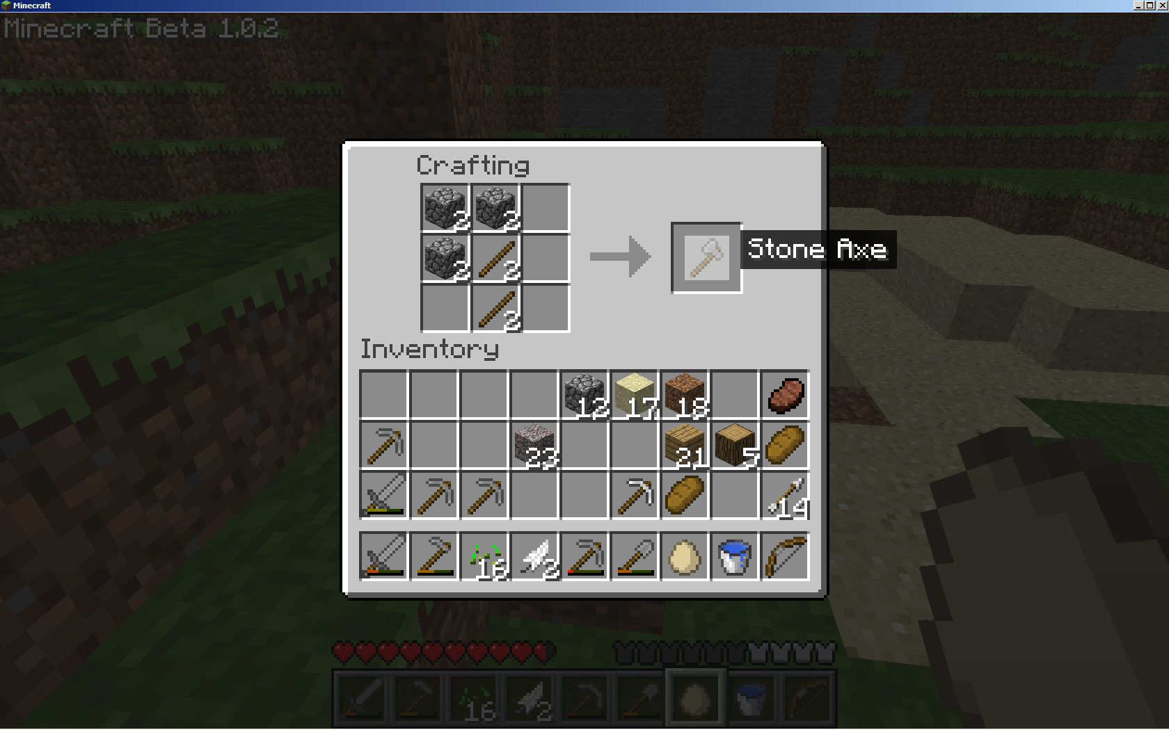 20101223235227!Minecraft_Beta_1.0.2_crafting_a_stone_axe[1]